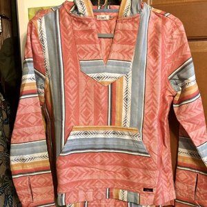 Faherty Baja Poncho Pullover Hoodie Pink Red Blue Small S